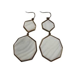 White Stone Hexagon Earrings